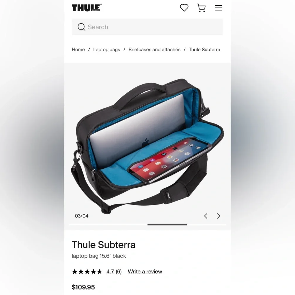 THULE 15.6” Black Subterra Multi Compartment Travel Laptop Bag Orig$109 Exc Cond